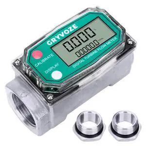 1" Fuel Flow Meter with 3/4" Adapters for Water, Diesel & Gasoline NPT Digital Turbine Flow Meter Counter, ±1% Accuracy, 2-26 GPM, Rotatable Display, Anti-EMI, Sleep Mode 1" Fuel Flow Meter with 3/4" Adapters for Water, Diesel & Gasoline NPT Digital Turbine Flow Meter Counter, ±1% Accuracy, 2-26 GPM, Rotatable Display, Anti-EMI, Sleep Mode