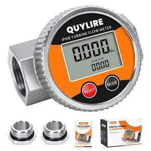 Waterproof 1" Fuel Flow Meter, 3/4" Adapters, Water/Diesel/Gasoline ±1% Accuracy, 360° Rotatable Screen, 2-26 GPM, NPT Female Thread, Supports Gallon, Liter, GPM, LPM, m³, QTS, PTS Waterproof 1" Fuel Flow Meter, 3/4" Adapters, Water/Diesel/Gasoline ±1% Accuracy, 360° Rotatable Screen, 2-26 GPM, NPT Female Thread, Supports Gallon, Liter, GPM, LPM, m³, QTS, PTS