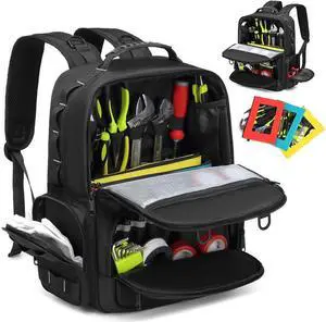 Tool Backpack,Heavy Duty Tool Bags for Men,Tool Storage Organizer Bag With 3 Tool Pouches for Electrician/Industrial/Construction/Tactical/Hvac Techs/Repairman Work,Black Tool Backpack,Heavy Duty Tool Bags for Men,Tool Storage Organizer Bag With 3 Tool Pouches for Electrician/Industrial/Construction/Tactical/Hvac Techs/Repairman Work,Black