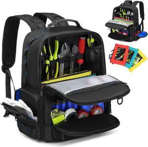 Tool Backpack,Heavy Duty Tool Bags for Men,Tool Storage Organizer Bag With 3 Tool Pouches for Electrician/Industrial/Construction/Tactical/Hvac Techs/Repairman Work (Blue) Tool Backpack,Heavy Duty Tool Bags for Men,Tool Storage Organizer Bag With 3 Tool Pouches for Electrician/Industrial/Construction/Tactical/Hvac Techs/Repairman Work (Blue)