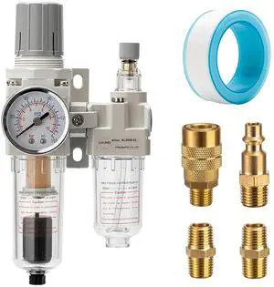 Air Pressure Regulator with Pressure Gauge(0-150PSI),Water Separator for Air Compressor Auto Drain 1/4 NPT Threaded Interface Air Pressure Regulator with Pressure Gauge(0-150PSI),Water Separator for Air Compressor Auto Drain 1/4 NPT Threaded Interface