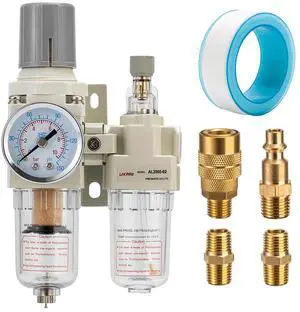 Air Pressure Regulator with Pressure Gauge(0-150PSI),Water Separator for Air Compressor Semi-Auto Drain 1/4 NPT Threaded Interface Air Pressure Regulator with Pressure Gauge(0-150PSI),Water Separator for Air Compressor Semi-Auto Drain 1/4 NPT Threaded Interface