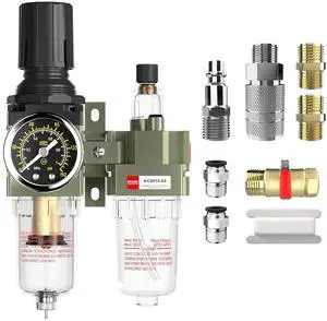 NPT 1/4" Air Compressor Water Separator Filter Pressure Regulator AC2010-02,Pneumatic Compressed With Gauger Accessories,Semi-auto Drain Kit NPT 1/4" Air Compressor Water Separator Filter Pressure Regulator AC2010-02,Pneumatic Compressed With Gauger Accessories,Semi-auto Drain Kit