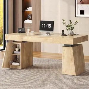 55 in Executive Standing Desk, Modern Electric Height Adjustable Desk with Drawer, Storage Cabinet, Shelves, Power Outlet, Wood Sit Stand up Computer Desks for Home Office, Oak 55 in Executive Standing Desk, Modern Electric Height Adjustable Desk with Drawer, Storage Cabinet, Shelves, Power Outlet, Wood Sit Stand up Computer Desks for Home Office, Oak