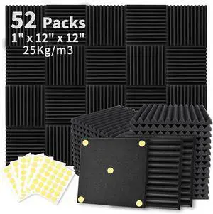 52 Pack Acoustic Foam Panels 1" x 12" x 12" Sound Proof Foam Panles Soundproofing Noise Cancelling Wedge Panels for Home Office Recoding Studio with 300PCS Double-Side Adhesive 52 Pack Acoustic Foam Panels 1" x 12" x 12" Sound Proof Foam Panles Soundproofing Noise Cancelling Wedge Panels for Home Office Recoding Studio with 300PCS Double-Side Adhesive