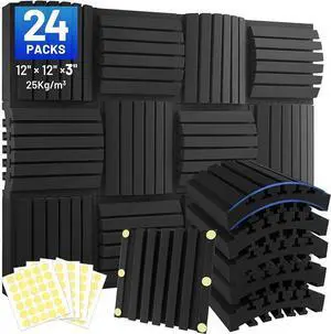 24 Pack Curved Acoustic Foam Panels 3" x 12" x 12" Sound Proof Foam Panels Soundproofing Noise Cancelling Wedge Panels for Home Office Recoding Studio with 150 PCS Double-Side Adhesive 24 Pack Curved Acoustic Foam Panels 3" x 12" x 12" Sound Proof Foam Panels Soundproofing Noise Cancelling Wedge Panels for Home Office Recoding Studio with 150 PCS Double-Side Adhesive