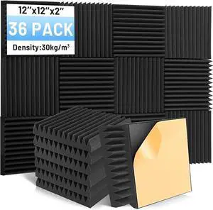 36 Pack Sound Proof Foam Panels, 2" x 12" x 12" Acoustic Foam Panels With Self-Adhesive, High Density Soundproofing Wedge Panels for Studio Office Game Room 36 Pack Sound Proof Foam Panels, 2" x 12" x 12" Acoustic Foam Panels With Self-Adhesive, High Density Soundproofing Wedge Panels for Studio Office Game Room