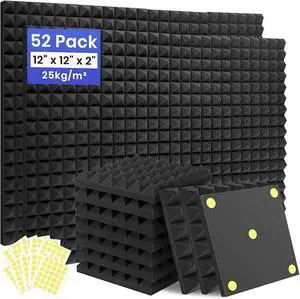 52 Pack Sound Proof Foam Panels for Walls, 12" X 12" X 2" Pyramid Acoustic Foam Panels, High Density Noise Reduction Soundproof Panels for Studio Game Room with 300PCS Double-Side Adhesive 52 Pack Sound Proof Foam Panels for Walls, 12" X 12" X 2" Pyramid Acoustic Foam Panels, High Density Noise Reduction Soundproof Panels for Studio Game Room with 300PCS Double-Side Adhesive