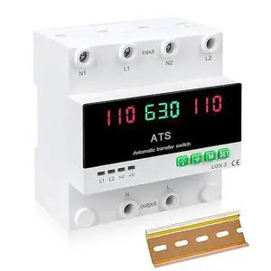 63A 110V Automatic/Manual Transfer Switch, DIN Rail Mount 110V for Generator Backup Power & Gas Furnace, 50/60Hz, LED Display, CE Certified 63A 110V Automatic/Manual Transfer Switch, DIN Rail Mount 110V for Generator Backup Power & Gas Furnace, 50/60Hz, LED Display, CE Certified