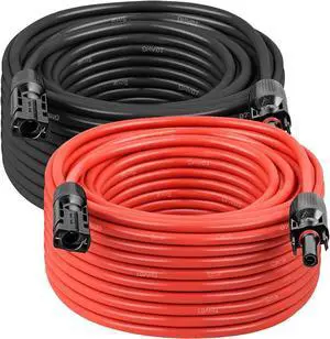 Solar Panel Extension Cable - 10AWG 50FT Solar Wire with Waterproof Male & Female Connectors for RV, Home, Boat, Car (Red + Black) Solar Panel Extension Cable - 10AWG 50FT Solar Wire with Waterproof Male & Female Connectors for RV, Home, Boat, Car (Red + Black)