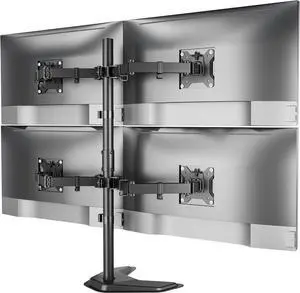 Freestanding Quad Monitor Stand for Four 17-32" Screens, 22 lbs Each, Solid V-shaped base, four-screen full-motion arms, height adjustment, tilt, swivel, rotation and VESA 75/100 Freestanding Quad Monitor Stand for Four 17-32" Screens, 22 lbs Each, Solid V-shaped base, four-screen full-motion arms, height adjustment, tilt, swivel, rotation and VESA 75/100