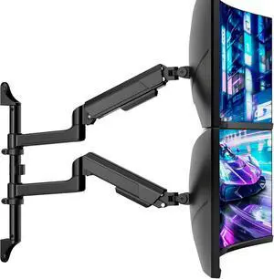 17-40 Inch Ultrawide Vertical Dual Monitor Wall Mount, Heavy Duty Monitor Arm Up to 26.4 lbs, Fully Adjustable Wall Mount, VESA 75x75/100x100 Compatible Black 17-40 Inch Ultrawide Vertical Dual Monitor Wall Mount, Heavy Duty Monitor Arm Up to 26.4 lbs, Fully Adjustable Wall Mount, VESA 75x75/100x100 Compatible Black