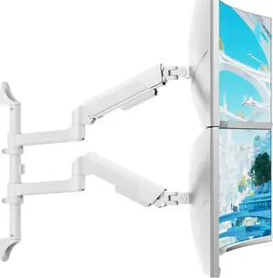 17-40 Inch Ultrawide Vertical Dual Monitor Wall Mount, Heavy Duty Monitor Arm Up to 26.4 lbs, Fully Adjustable Wall Mount, VESA 75x75/100x100 Compatible White 17-40 Inch Ultrawide Vertical Dual Monitor Wall Mount, Heavy Duty Monitor Arm Up to 26.4 lbs, Fully Adjustable Wall Mount, VESA 75x75/100x100 Compatible White