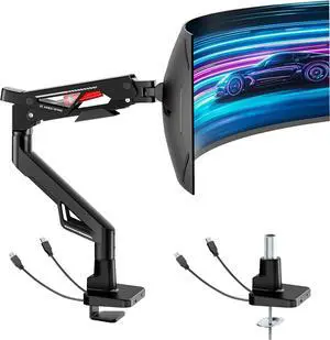 Gas Spring Ultrawide Monitor Arm 57" 66Lbs USB VESA Dual Base Height Adjustable & Extendable, Built-in USB Port, Standard VESA, Clamp & Grommet Base, Fits Ultrawide Monitor Gas Spring Ultrawide Monitor Arm 57" 66Lbs USB VESA Dual Base Height Adjustable & Extendable, Built-in USB Port, Standard VESA, Clamp & Grommet Base, Fits Ultrawide Monitor
