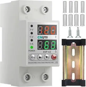 Adjustable Voltage Current Protector 110V/120V & 220V/240V, Low Voltage Cutoff Smart Circuit Breaker AC Disconnect, 80-210V Undervoltage, 130-300V Overvoltage, 1-63A Overload Protection Adjustable Voltage Current Protector 110V/120V & 220V/240V, Low Voltage Cutoff Smart Circuit Breaker AC Disconnect, 80-210V Undervoltage, 130-300V Overvoltage, 1-63A Overload Protection