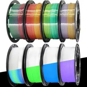 8 Spools Different Popular Colors 3D Printing Filament PLA Bundle, 1.75mm 4 Different Silk Rainbow PLA, 4 Different Glow in Dark PLA, Total 8 Spools Packed, 0.25kg/Spool, Total 2kg 8 Spools Different Popular Colors 3D Printing Filament PLA Bundle, 1.75mm 4 Different Silk Rainbow PLA, 4 Different Glow in Dark PLA, Total 8 Spools Packed, 0.25kg/Spool, Total 2kg