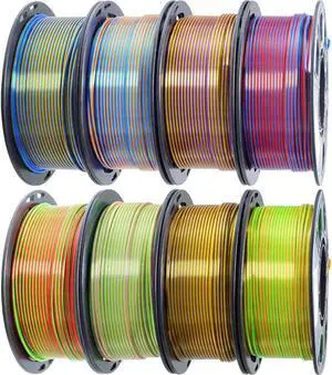 3D Printing Dual Color in 1 Silk PLA Filament 8 Spools Bundle, 1.75mm Dual Color Shiny Coextrusion PLA Filament, 8 Most Popular Dual Color in 1 PLA Mixed, 0.25kg/Spool, Total 2kg 3D Printing Dual Color in 1 Silk PLA Filament 8 Spools Bundle, 1.75mm Dual Color Shiny Coextrusion PLA Filament, 8 Most Popular Dual Color in 1 PLA Mixed, 0.25kg/Spool, Total 2kg