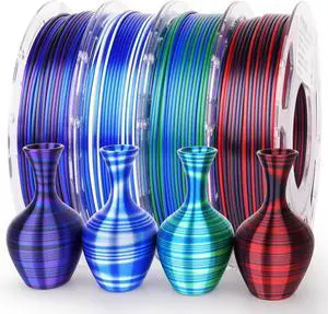 Silk PLA 3D Printer Filament Bundle, Multicolor Gradient Rainbow PLA 1.75mm Pack, Shiny Fast Color Change 3D Printing Filament for Most FDM 3D Printer, 200g X 4 Spools Silk PLA 3D Printer Filament Bundle, Multicolor Gradient Rainbow PLA 1.75mm Pack, Shiny Fast Color Change 3D Printing Filament for Most FDM 3D Printer, 200g X 4 Spools