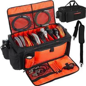 Large DJ Bag Built-in Sturdy Support Board, DJ cable bag with 9 Detachable Divider & Padded Shoulder Strap, gig bag for Professional DJ Gear, Musical Instrument and Accessories Large DJ Bag Built-in Sturdy Support Board, DJ cable bag with 9 Detachable Divider & Padded Shoulder Strap, gig bag for Professional DJ Gear, Musical Instrument and Accessories