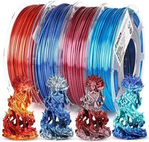Silk PLA Bundle, 3D Printer Silk Gradient 1.75mm Silk Shiny Filament Bundle Red Gold,Blue Silver, Red Silver,Blue Green, 3D PLA Sets, 200gX 4 Spools Silk PLA Bundle, 3D Printer Silk Gradient 1.75mm Silk Shiny Filament Bundle Red Gold,Blue Silver, Red Silver,Blue Green, 3D PLA Sets, 200gX 4 Spools