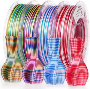 Silk 3D Printer Filament PLA Bundle, Shiny Multicolor Rainbow Filament Pack, Fast Color Change PLA 1.75mm 3D Printing Filament for Most FDM 3D Printer, 200g X 4 Spools Silk 3D Printer Filament PLA Bundle, Shiny Multicolor Rainbow Filament Pack, Fast Color Change PLA 1.75mm 3D Printing Filament for Most FDM 3D Printer, 200g X 4 Spools