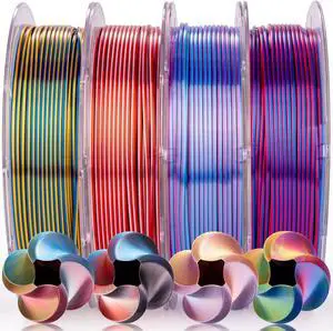 Silk PLA 3D Printer Filament Bundle, Shiny Silkverse 4 Colors in 1 Filament 1.75mm Pack Multi Color from 4 Angles, 4×200g Silk PLA 3D Printer Filament Bundle, Shiny Silkverse 4 Colors in 1 Filament 1.75mm Pack Multi Color from 4 Angles, 4×200g