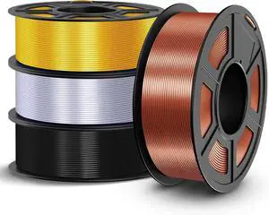 Silk Filament 1.75, Shiny Silk PLA Filament, 3D Printer Filament with Smooth Silky Surface, Pack of 4, Light Gold+Sliver+Black+Red Copper Silk Filament 1.75, Shiny Silk PLA Filament, 3D Printer Filament with Smooth Silky Surface, Pack of 4, Light Gold+Sliver+Black+Red Copper