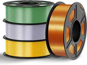 Silk Filament 1.75, Shiny Silk PLA Filament, 3D Printer Filament with Smooth Silky Surface, Pack of 4, Light Gold+Silver+Bronze+Brass Silk Filament 1.75, Shiny Silk PLA Filament, 3D Printer Filament with Smooth Silky Surface, Pack of 4, Light Gold+Silver+Bronze+Brass