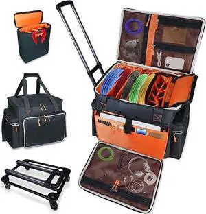 Rolling DJ Cable Bag ith Detachable Dividers, Bottom Pad | Travel DJ Gear Organizer with 5 Cable Slots & Microphone Bag, Laptop and Microphone Pocket for Musician, Professional, Travel Rolling DJ Cable Bag ith Detachable Dividers, Bottom Pad | Travel DJ Gear Organizer with 5 Cable Slots & Microphone Bag, Laptop and Microphone Pocket for Musician, Professional, Travel