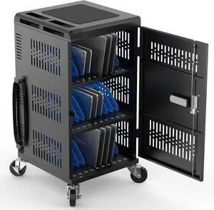 30 Device Laptop Charging Cart for Chromebook Storage - Classroom Charging Station for 30 Chromebook and Laptop Under 14 Inch Screen - Compact Mobile Charging and Storage Cart (Black) 30 Device Laptop Charging Cart for Chromebook Storage - Classroom Charging Station for 30 Chromebook and Laptop Under 14 Inch Screen - Compact Mobile Charging and Storage Cart (Black)