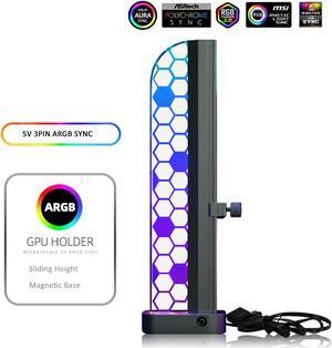 5V 3-Pin ARGB Addressable RGB GPU Support Bracket Holder Sliding Height Adjustable Magnetic With Acrylic For Graphics and Video Cards Black