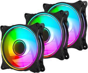 PANO-MOUNTS  120mm Addressable RGB PWM Fans PC Computer CPU Case Fan 5V 3Pin ARGB Fans Triple Light Loop With SATA Adapter Cable 800-1800RPM 3-Pack Black