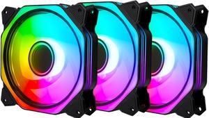PANO-MOUNTS 120mm RGB Fans 5V 3Pin Addressable RGB PWM PC Computer CPU Case Cooling Fan With SATA Adapter Cable 800-1800RPM 3-Pack Black