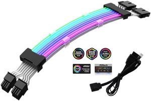 PANO-MOUNTS ATX RGB Extension Cable Dual 8Pin Graphics Card GPU Sleeved Cable Kit with 5V 3Pin ARGB Cable for Light Synchronization Black