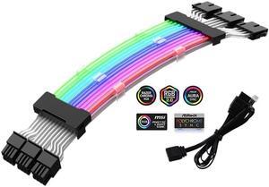 PANO-MOUNTS ATX RGB Extension Cable Triple 8Pin Graphics Card GPU Sleeved Cable Kit with 5V 3Pin ARGB Cable for Light Synchronization Black