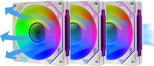 PANO-MOUNTS 120mm Reverse Airflow ARGB Fan Infinity Mirror 5V 3Pin Addressable RGB PWM PC Computer Water Cooler CPU Case Fan 600-1800RPM White 3-Pack