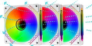 PANO-MOUNTS 120mm Reverse Airflow 5V 3Pin ARGB Addressable Infinity Mirror Fans With 4Pin PWM Control 800-1600RPM Suitable for PC Water Cooling and CPU Cooler White 3-Pack