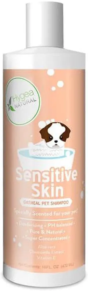 Hygea Natural Sensitive Skin Dog Shampoo - Nourishing Pet Shampoo for Dogs Oatmeal Formula with Aloe and Vitamin E  Fragrance Free - Natural Ingredients, 16 oz