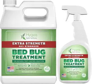 Hygea Natural Extra Strength Bed Bug and Mite Spray Kit - Treatment Value Combo Pack; 24 oz Spray and 128 oz Refill w/ 6+ Full Refills - Non Toxic, Odorless, Safe for Children and Pets
