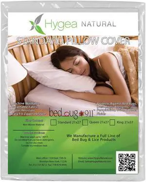 Hygea Natural - Hypo-Allergenic, Bed bug proof, Water Resistant - Standard King Size Bed Bug Pillow Cover - King 21" x 37" - 2 Pack