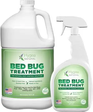 Hygea Natural Bed Bug, Mites and Lice DIY Extermination Kit - Non-Toxic, Odorless, Safe for children and pets, Non-Staining, Usable on All water safe surfaces - Includes bed bug spray and 128oz Refill
