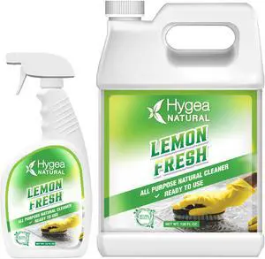 Hygea Natural Lemon Fresh All Purpose Cleaner & Degreaser- Multi-Surface -Non Toxic Floor Cleaner- Remove Soil, Dirt and Grease- Wet Gloss Finish- Biodegradable, Ammonia Free -Concentrated Gallon