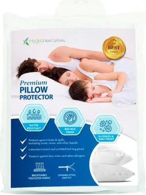 Set of 2 Queen Sized Luxurious Pillow Protectors by Hygea Natural - Bed Bug, Mites and Lice Proof - Hypoallergenic - Machine Washable - Water Resistant - Premium Zippered Pillow Covers - 2pk 21"x31"