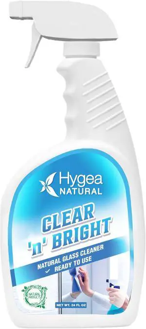 Hygea Natural Clean 'n' Bright - Glass Cleaner Spray - Streak-Free Window Cleaning Foam - Eyeglass, Window & Mirrors Cleaning Supplies - Safe & Fast with Non-Toxic Ingredients and Ammonia Free 24oz