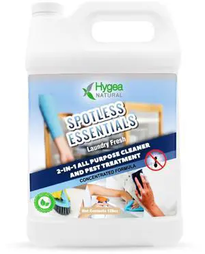 Spotless Essentials 2-in-1 Pest Spray & All Purpose Cleaner - Natural Bed Bugs Spray, lice Spray, ant Spray - Safe for Children and Pets -Clean Surfaces Concentrated 128oz (Laundry Fresh)