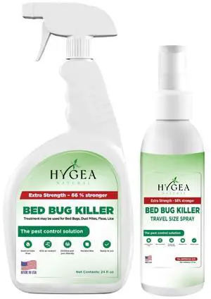 Hygea Natural Extra Strength Lice and Bed Bug DIY Kit- Non-Toxic, Odorless, Safe for children and pets, All water safe surfaces - Includes Bed Bug Spray and Bed Bug Travel Spray TSA approved size
