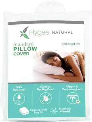 Hygea Natural - Hypo-Allergenic, Bed bug proof, Water Resistant - Standard King Size Bed Bug Pillow Cover - King 21" x 37" - 2 Pack