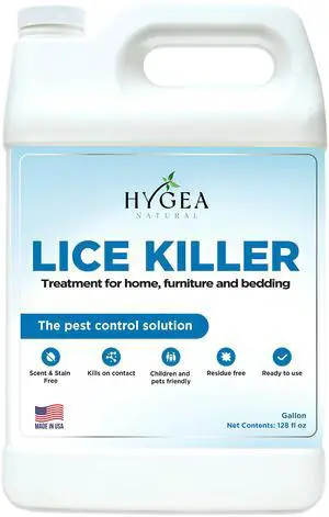 Hygea Natural Lice Spray for Home, Furniture, Bedding - Natural Treatment for Head Lice - Family Friendly and pet Safe - Stain and Scent Free- Gallon Spray