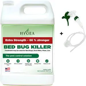 Bed Bug Spray Extra Strength by Hygea Natural 128OZ (Gallon Refill) Treat Bed Bugs, dust Mites, lice, Fleas - Stain & Scent Free Treatment  Natural Formula - Child & Pet Safe