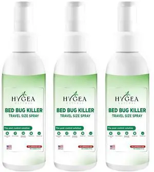 Hygea Natural Bed Bug Treatment Travel Spray - TSA Approved Size - For Hotels, Suitcase, Backpacks - Fast Acting Protection - Children & Pet Safe - Non Toxic & Odorless - (3 oz) (3 Pack)